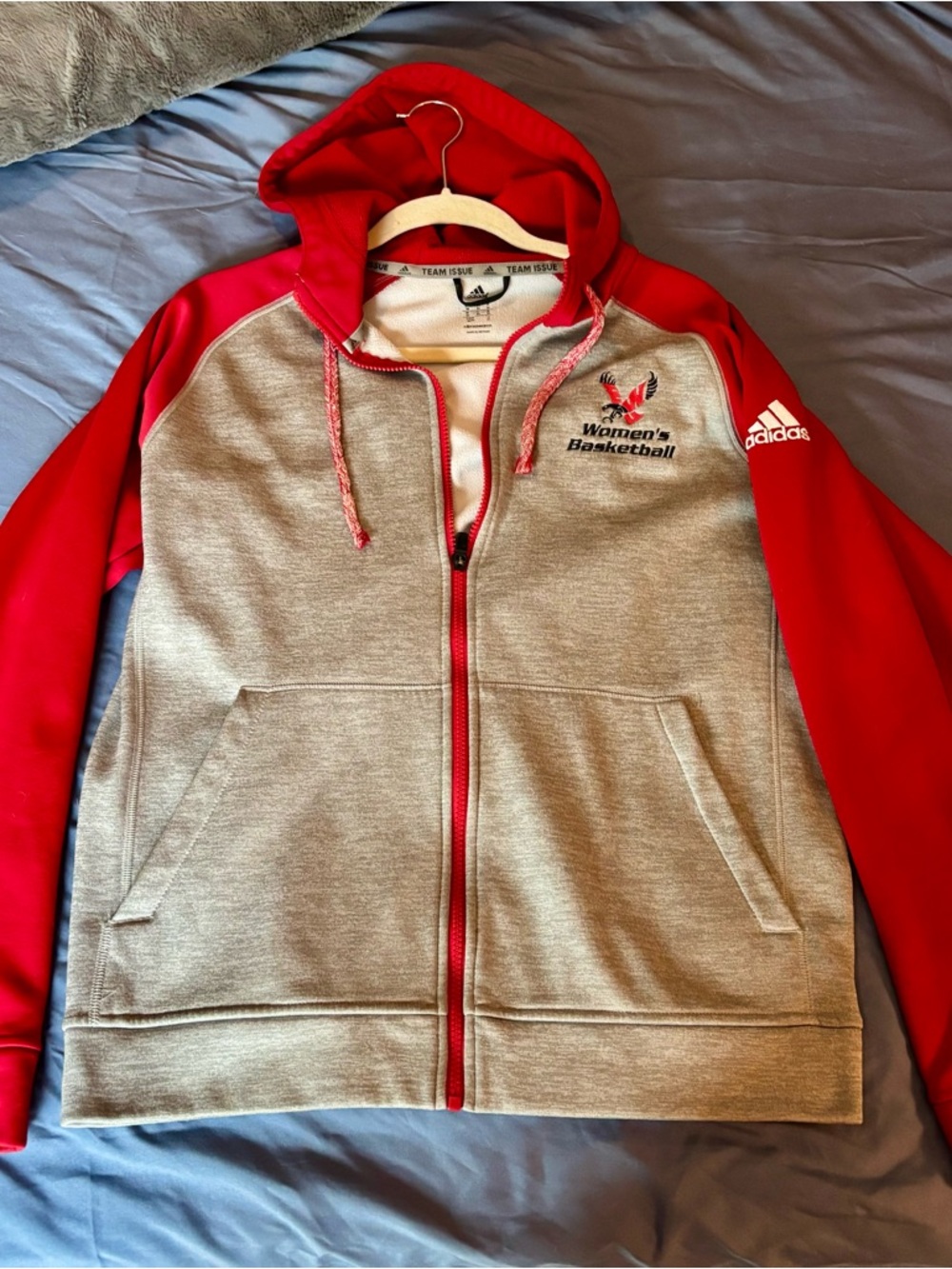 adidas Gray and Red Full-Zip Women's Basketball Hoodie